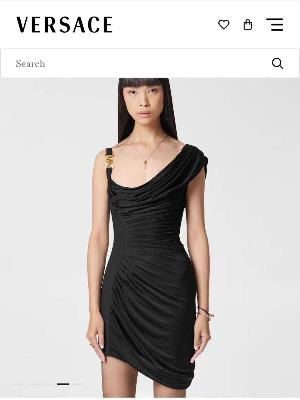 Versace Black One-Shoulder Draped Mini Dress with Gold Accent
